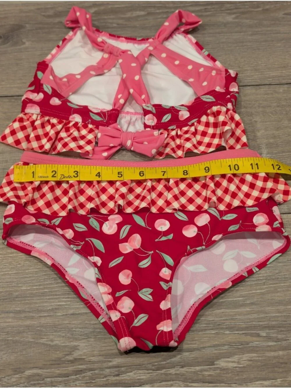 Matilda Jane Girls Sandy Springs Cherry Gingham Red Ruffle Two-Piece Swimsuit 10